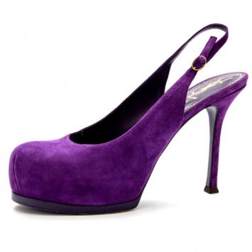 Saint Laurent Paris Purple Suede Tribtoo Platform Slingback Sandals Size 39