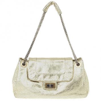 Chanel Gold Perforated Leather Drill Classic Flap Accordion Bag