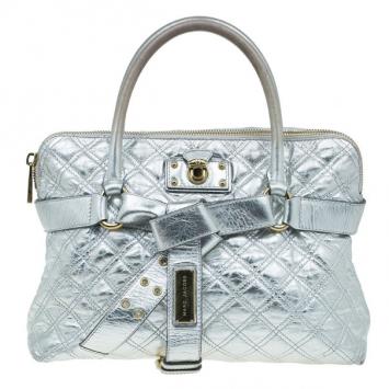 Marc Jacobs Silver Leather Casey Double Quilted Tote