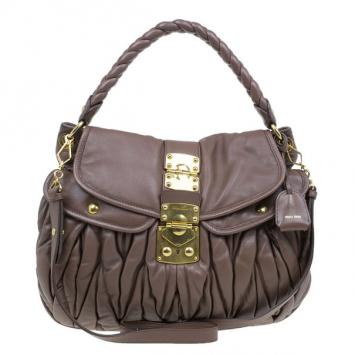 Miu Miu Brown Leather Coffer Matelasse Hobo
