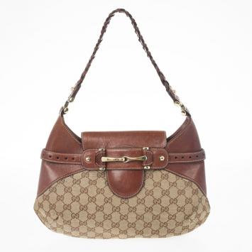 Gucci Signature Horsebit Monogram and Leather Hobo