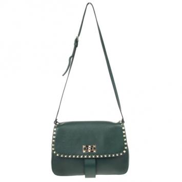 Valentino Green Studded Shoulder Bag
