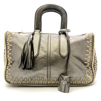 Yves Saint Laurent Silver Embroidered Boston Bag