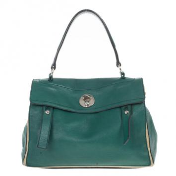 Saint Laurent Paris Green Granulated Calf Leather New Muse Two Bag