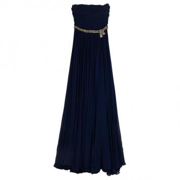 Reem Acra Embellished Belt Strapless Gown M