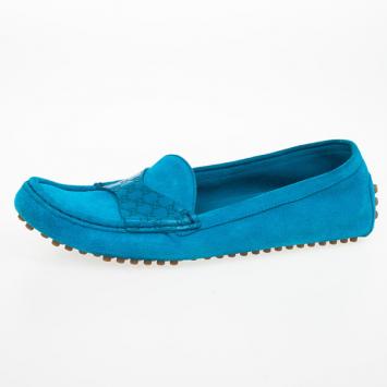 Gucci Blue Suede &amp; Microguccissima Leather Loafers Size 38.5