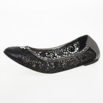 Chanel Black Eyelet Cutout Cap Toe Ballet Flats Size 38