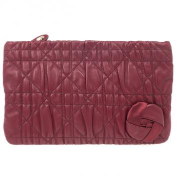 Dior Red Cannage Quilted Lambskin Delidior Satin Rosette Small Clutch