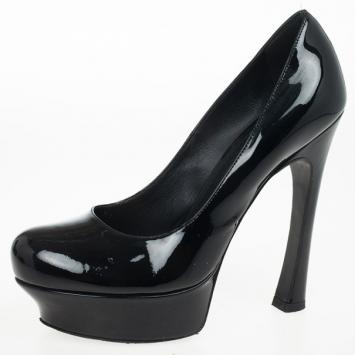 Saint Laurent Paris Black Patent Palais Curvy Platform Pumps Size 38.5
