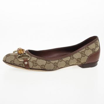 Gucci Guccissima Canvas "Bamboo" Horsebit Ballet Flats Size 38
