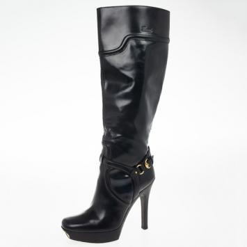 Gucci Black Leather Knee Length Boots Size 38