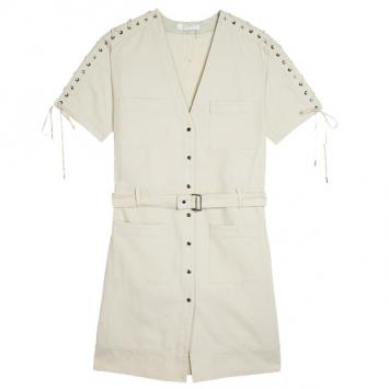 Chloe Denim Cream Criss Cross Sleeve Dress M