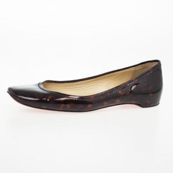 Christian Louboutin Tortoise Shell Patent Square Toe Ballet Flats Size 40