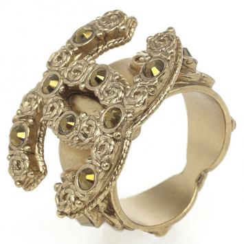 Chanel CC Gold Tone Large Ring Size 54.5