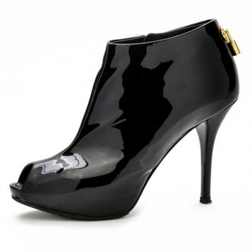 Louis Vuitton Black Patent Oh Really! Peep Toe Ankle Boots Size 38 