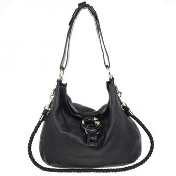 Gucci Black Leather Braided Handle Large Hobo