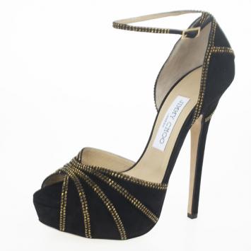 Jimmy Choo Black Suede Crystal Embellished Kalpa Ankle Strap Platform Sandals Size 38