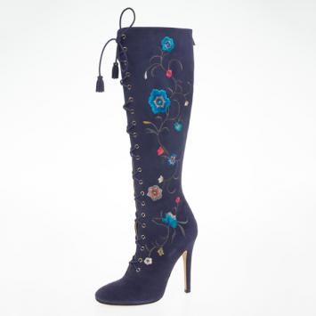 Jimmy Choo Purple Suede Floral Embroidered Colorado Knee Length Boots Size 39 