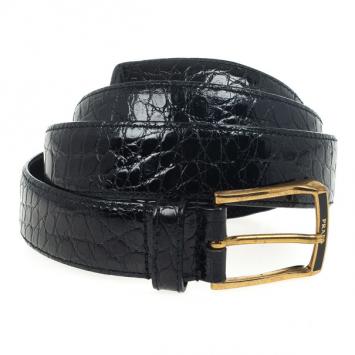Pre Owned Prada Black Patent Crocodile Leather Belt 95 CM