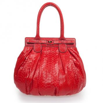 Zagliani Red Python Small Puffy Satchel