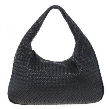 Pre Owned Bottega Veneta Black Textured Intrecciato Hobo
