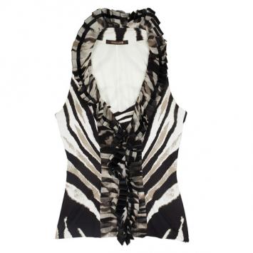 Roberto Cavalli Front Pleated Zebra Print Top M