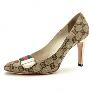 Gucci Guccissima Canvas Web Detail Pumps Size 37