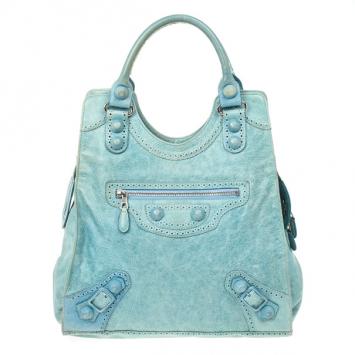 Balenciaga Blue Lambskin Giant Covered Folder Bag