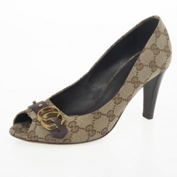 Gucci Guccisima Canvas ‘GG’ Peep Toe Pumps Size 38