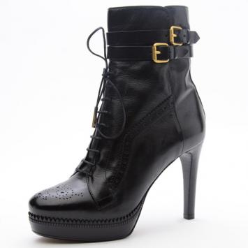 Burberry Black Leather Brogue Lace Up Platform Ankle Boots Size 38