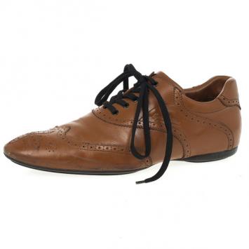 Pre Owned Louis Vuitton Tan Leather Lace Up Oxfords Size 43.5