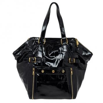 Yves Saint Laurent Black Patent Leather Downtown Tote Bag