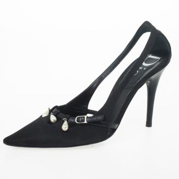 Christian Dior Black Satin Pointed Toe Pumps Size 36.5