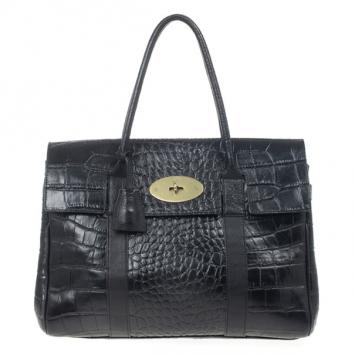 Mulberry Black Bayswater Croc-Effect Leather Bag
