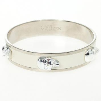 Alexander McQueen Large 3D Skull White Enamel Bracelet
