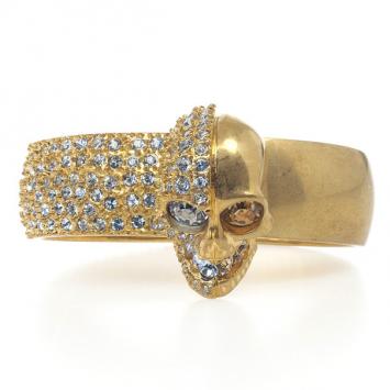 Alexander McQueen Golden Two Faced Skull Crystal Bangle 18 CM