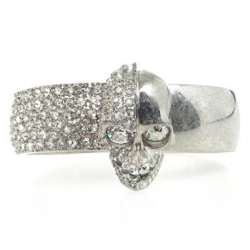 Alexander McQueen Silver Two Faced Skull Crystal Bangle 18 CM