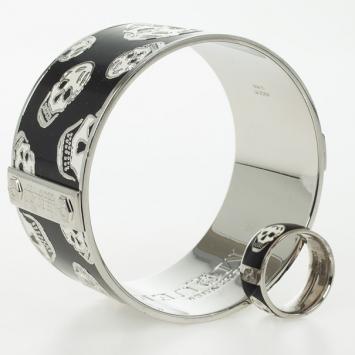 Alexander McQueen Skull Printed Black Resin Bracelet and Ring Set