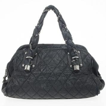 Chanel Black Quilted Distressed Leather Lady Braid Bowler Bag