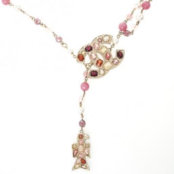 Chanel Multicolor Faux Pearl Beads Gold Tone Chain Necklace/Belt