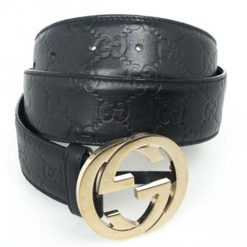 Pre Owned Gucci Guccissima Black Leather Interlocking G Buckle Belt