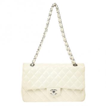 Chanel White Faded Lambskin Medium Flap Bag