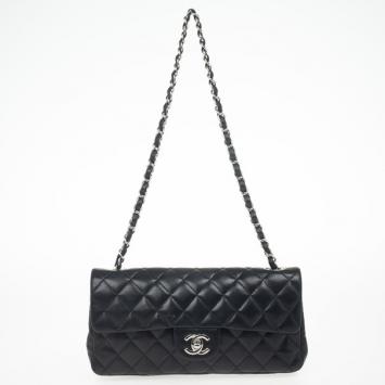 Chanel Black Quilted Lambskin East West Flap Bag