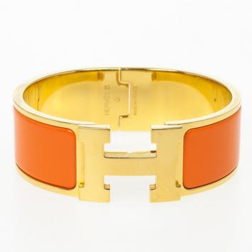 Hermes Clic-Clac H Orange Enamel Gold Plated Bracelet