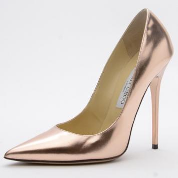 Jimmy Choo Gold Agnes Mirror Leather Pointed Toe Pumps Size 37