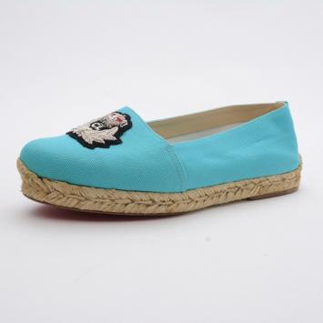 Christian Louboutin Blue Gala Embroidered Crest Espadrille Loafers Size 36