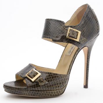 Jimmy Choo Brown Python Quaker Buckle Sandals Size 38.5