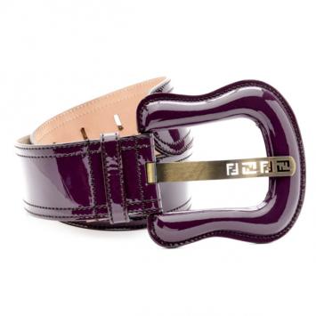 Fendi Purple Patent Leather B Buckle Belt Size 75