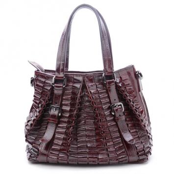Burberry Burgundy Leather Cartridge Pleat Tote