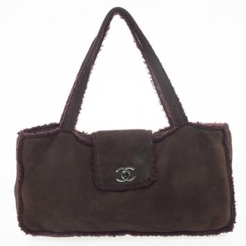 Chanel Brown Suede Shearling Flap Tote